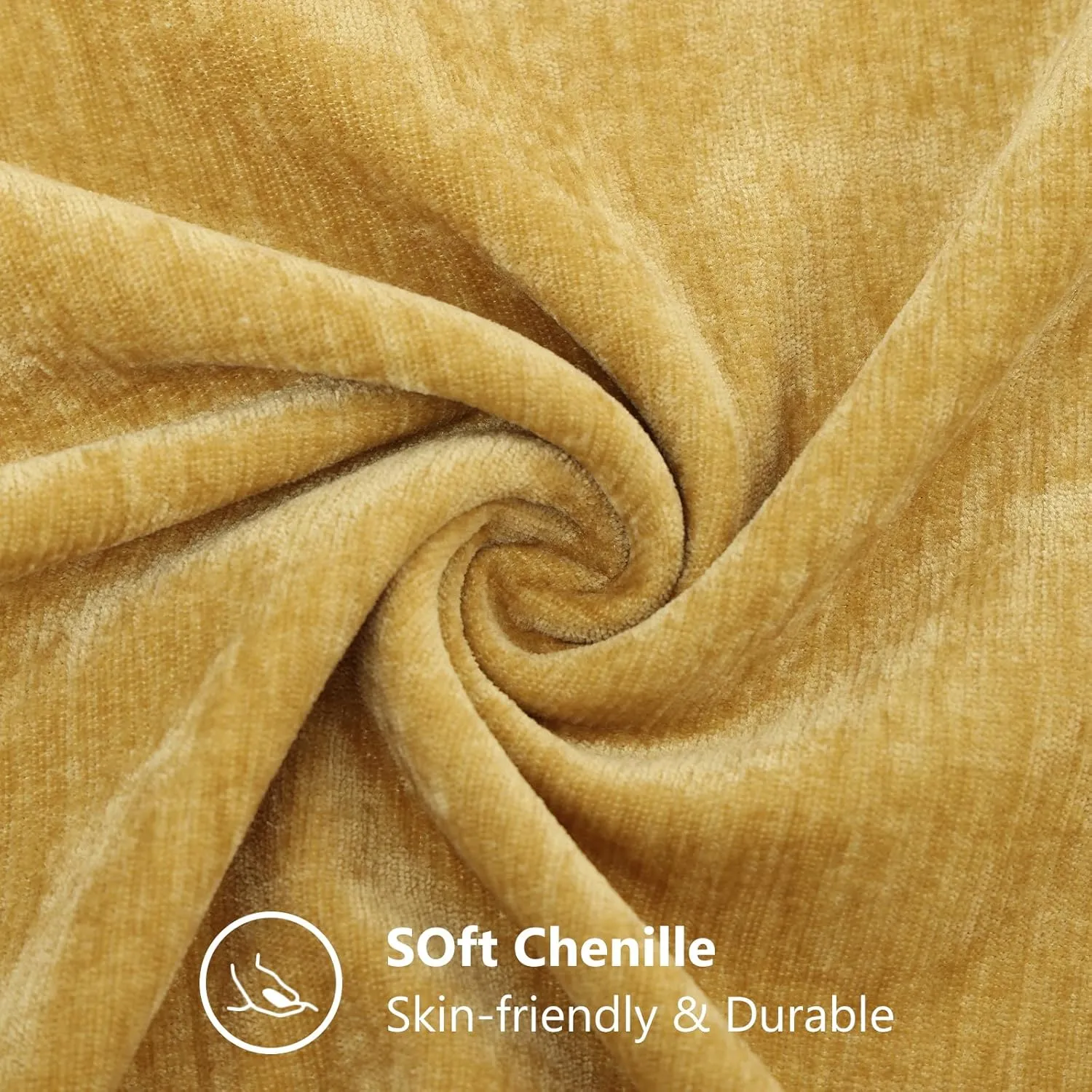 decorUhome Couch Throw Pillow Covers 24X24 Set of 2, Decorative Soft Neutral Chenille Solid Dyed Square Pillow Covers for Sofa Bed Living Room, Mineral Yellow