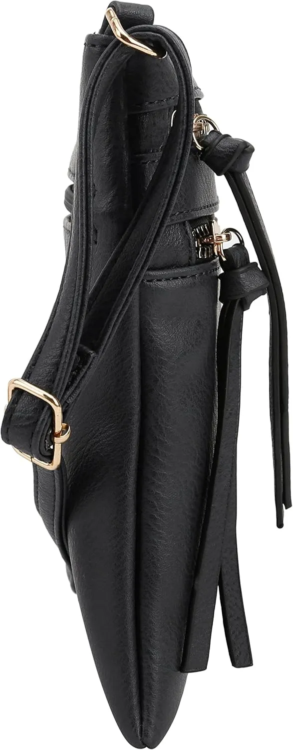 DELUXITY Crossbody Purse Bag Shoulder Bag Multi Pocket Zipper Purse | Black