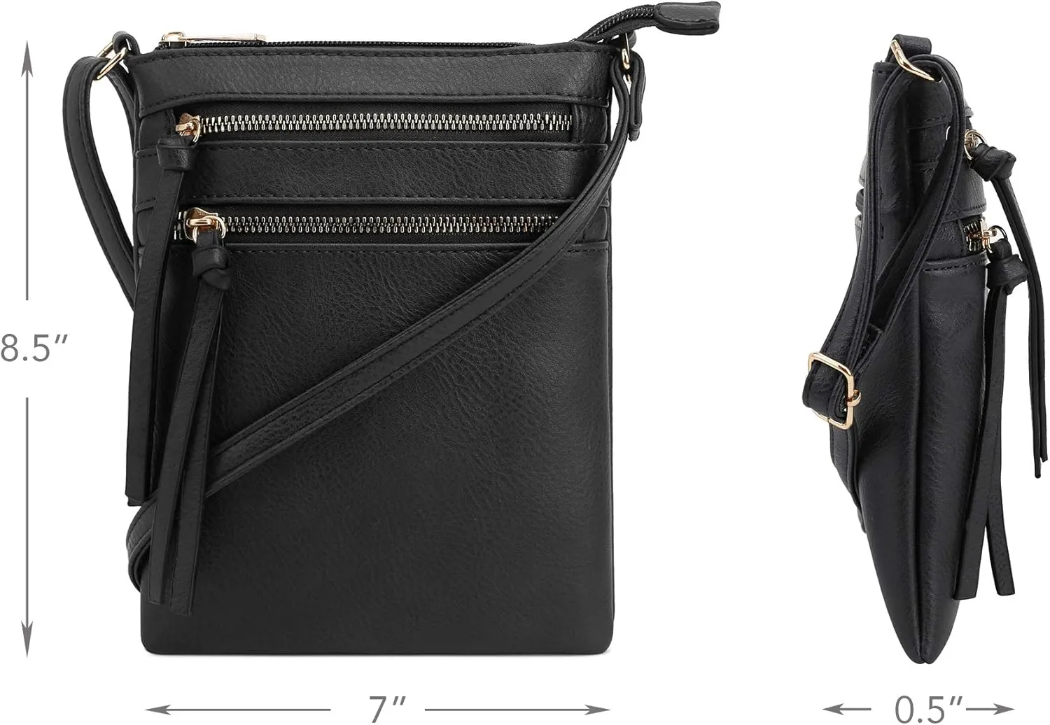 DELUXITY Crossbody Purse Bag Shoulder Bag Multi Pocket Zipper Purse | Black
