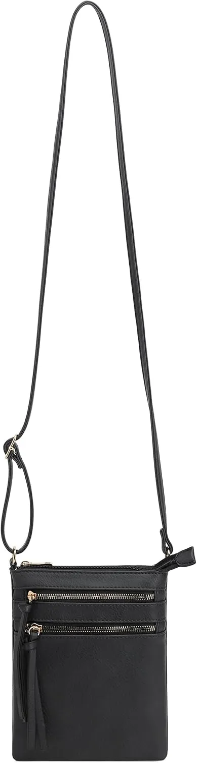 DELUXITY Crossbody Purse Bag Shoulder Bag Multi Pocket Zipper Purse | Black
