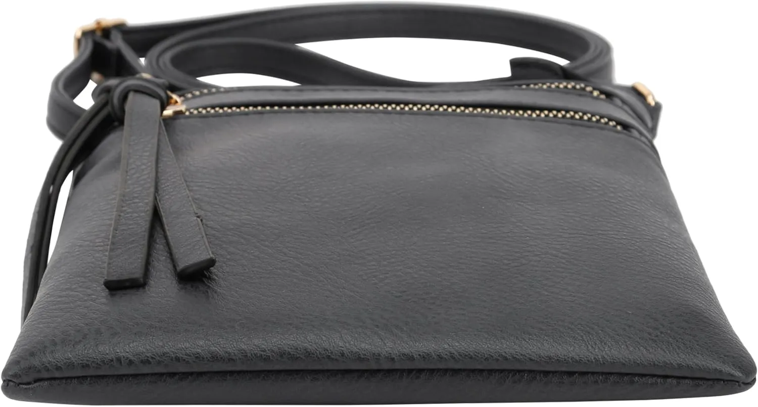 DELUXITY Crossbody Purse Bag Shoulder Bag Multi Pocket Zipper Purse | Black