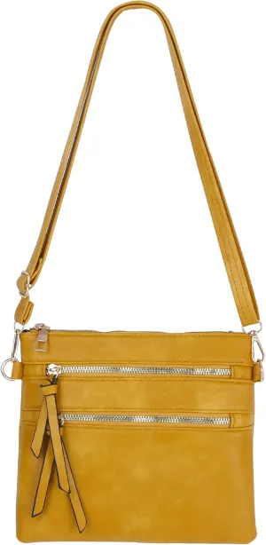 DELUXITY Essential Casual Functional Multi Pocket Double Zipper Crossbody Purse Bag Shoulder Bag for Women