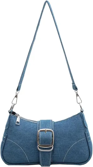 Denim Hobo Bag For Women Vintage Y2K Shoulder Crossbody Bags Underarm Purse, Retro Trendy Chain Satchel Clutch With Buckle