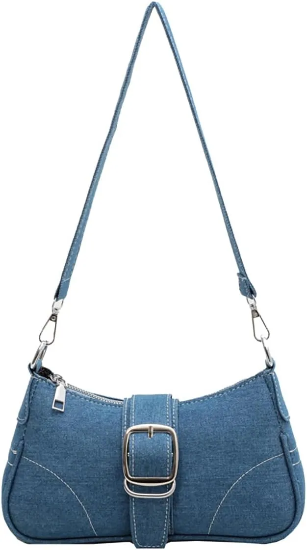 Denim Hobo Bag For Women Vintage Y2K Shoulder Crossbody Bags Underarm Purse, Retro Trendy Chain Satchel Clutch With Buckle