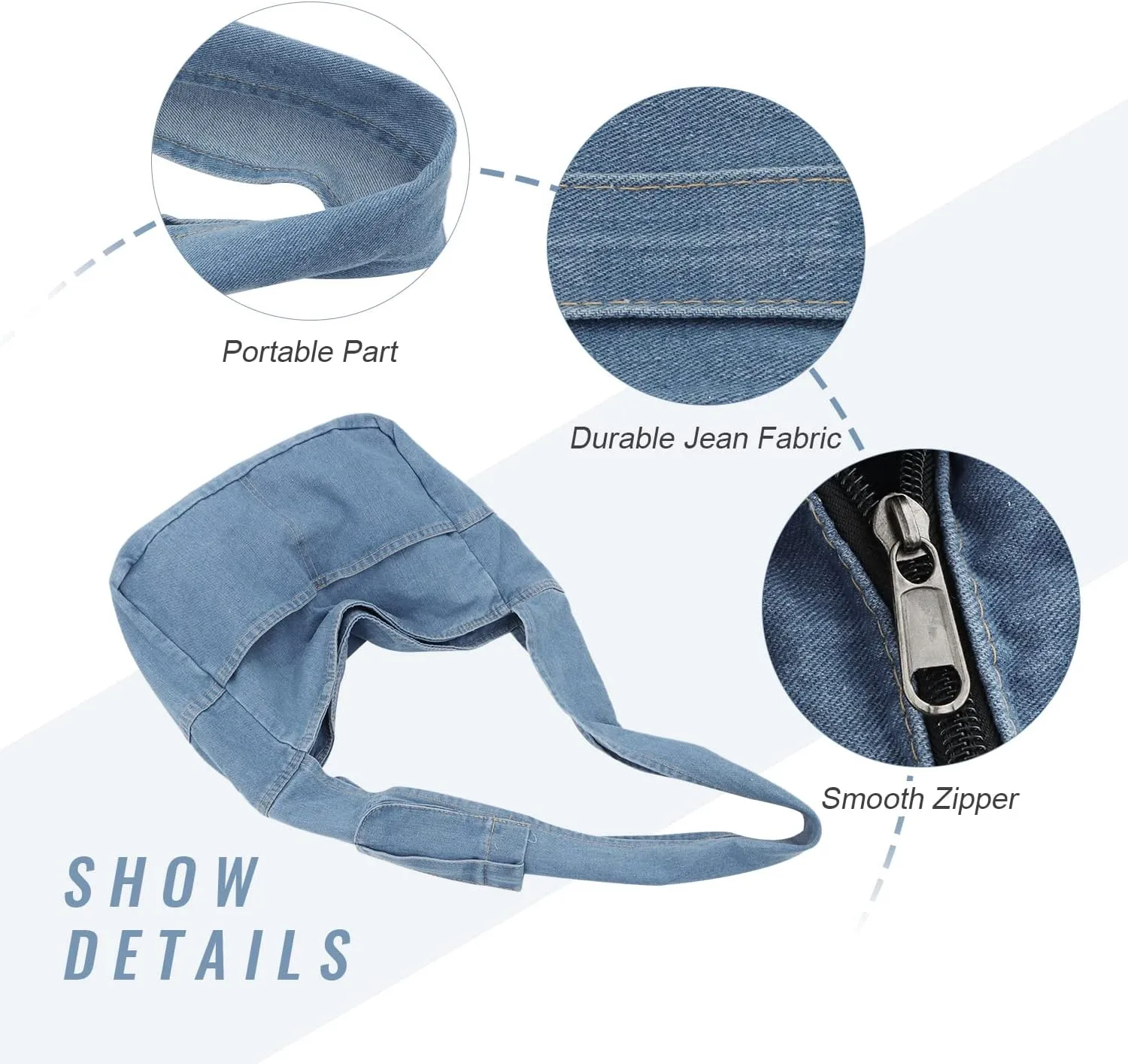 Denim Hobo Bags for Women Retro Jean Shoulder Bag Casual Jean Tote Handbags Vintage Satchel Bags for Teen Girls