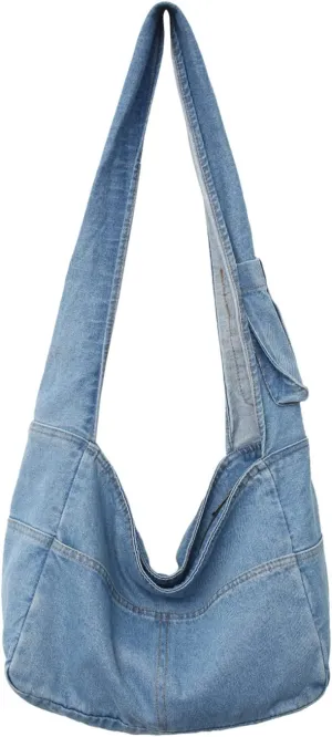 Denim Hobo Bags for Women Retro Jean Shoulder Bag Casual Jean Tote Handbags Vintage Satchel Bags for Teen Girls