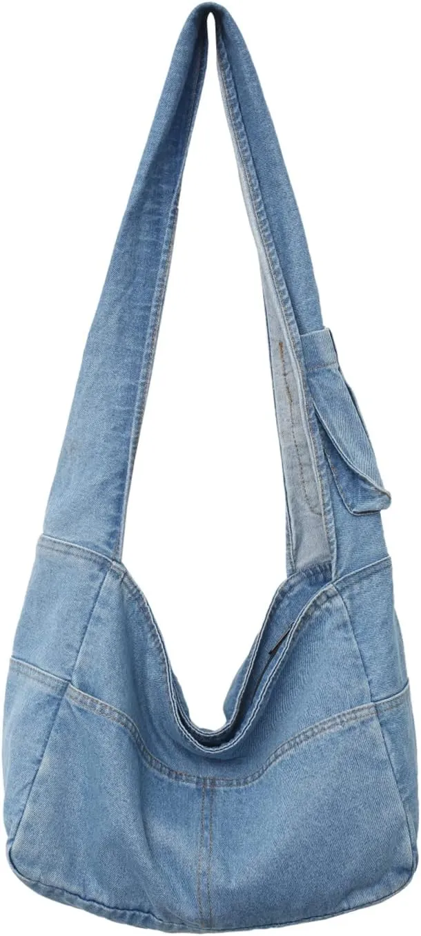 Denim Hobo Bags for Women Retro Jean Shoulder Bag Casual Jean Tote Handbags Vintage Satchel Bags for Teen Girls