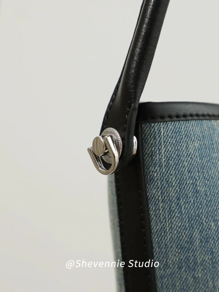 Denim Leather Bucket Bag