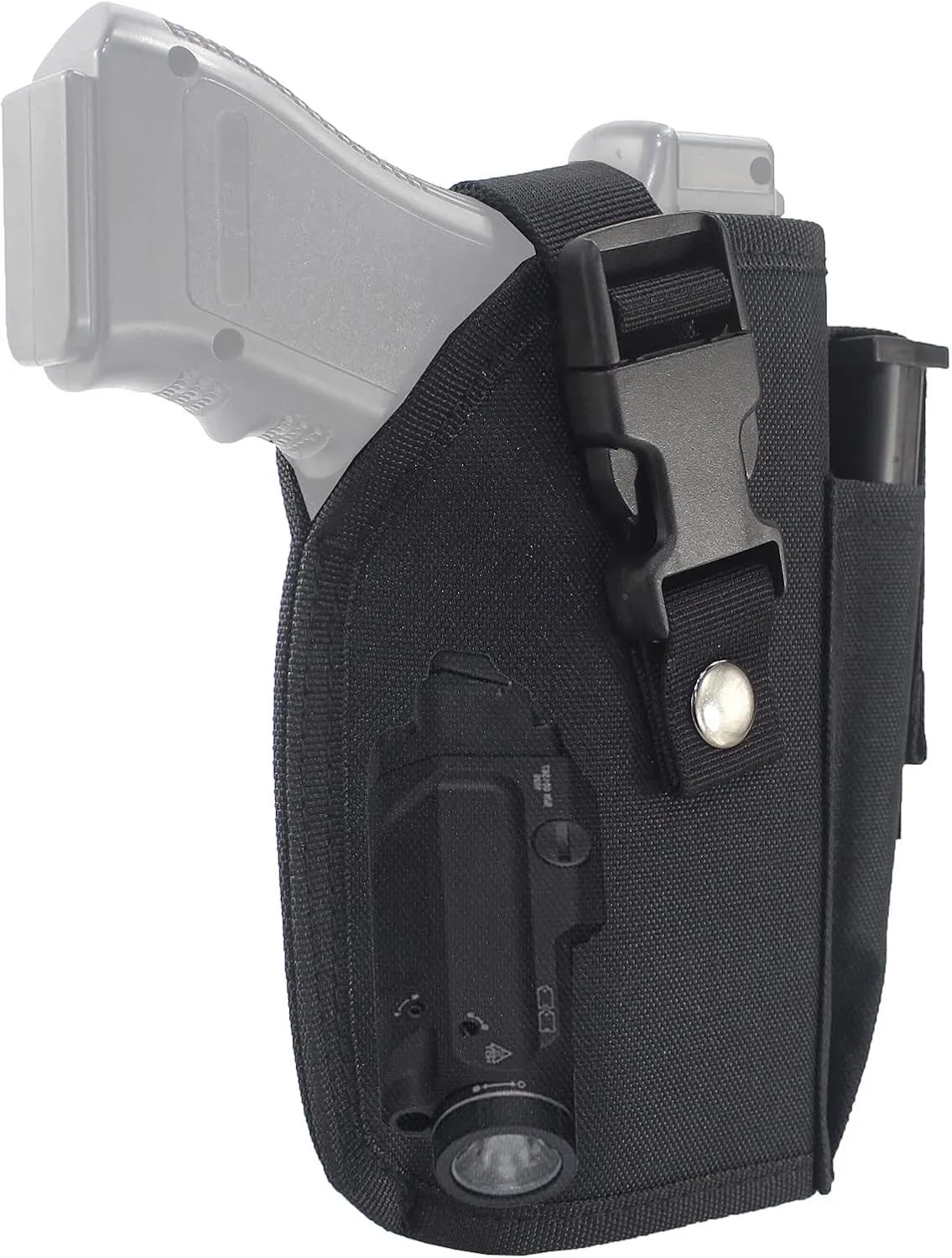 Depring Tactical Belt Holster with Mag Pouch for Handguns with Light or Laser Attachment Universal Outside The Waistband Holster Black