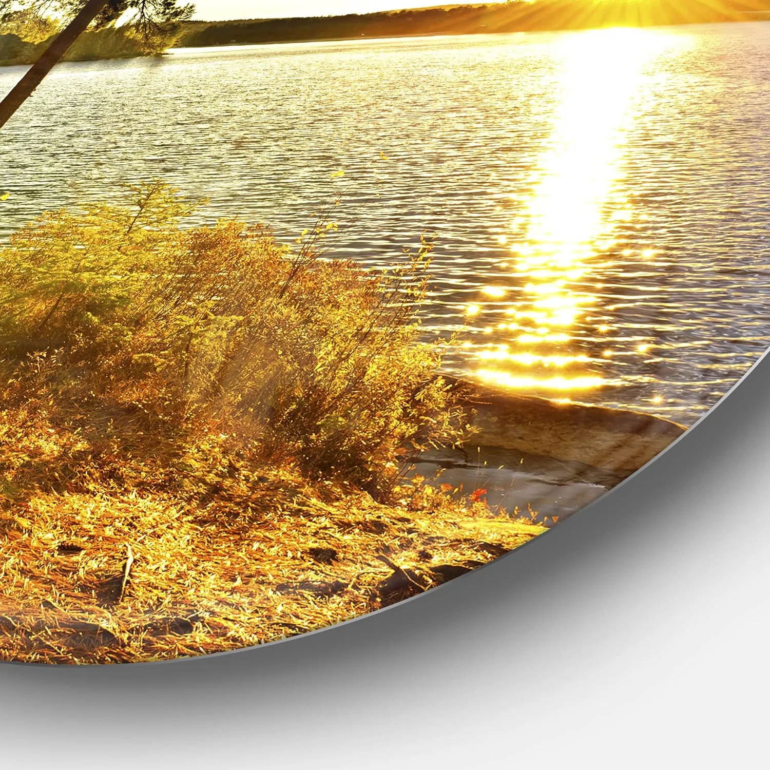 Designart MT14301-C11 Beautiful View of Sunset Over Lake Landscape Round Wall Art - Disc of 11,Green,11 X 11