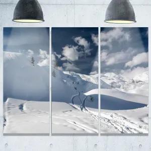 Designart MT8981-3P Ski Tracks on a Slope Landscape Photo Metal Wall Art (3 Panels), 28'' H x 36'' W x 1'' D 3P, Blue