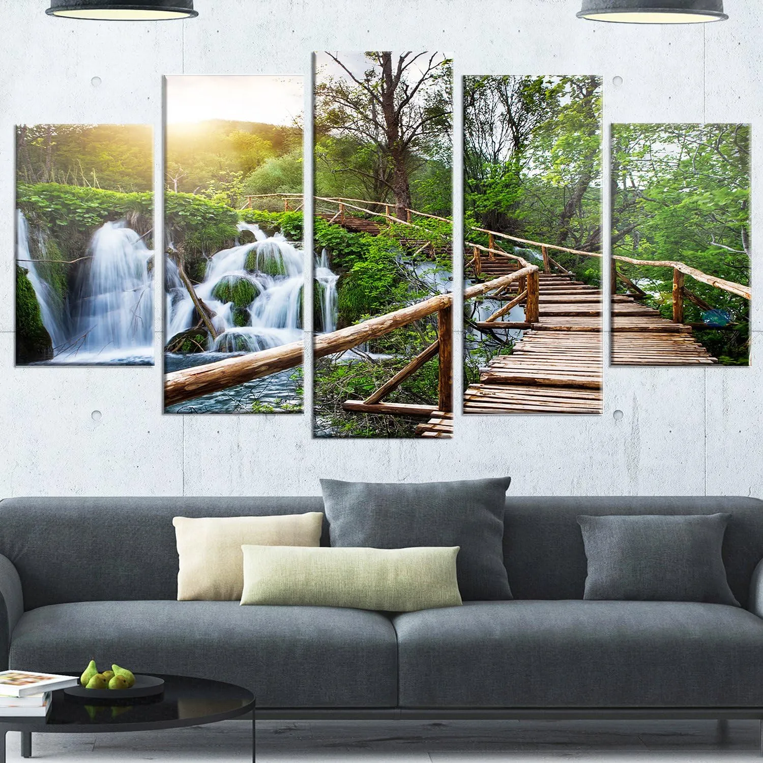 Designart Pathway in Plitvice Lakes-Landscape Photography Glossy Metal Wall Art, 32'' H x 60'' W x 1'' D 5PD, Green