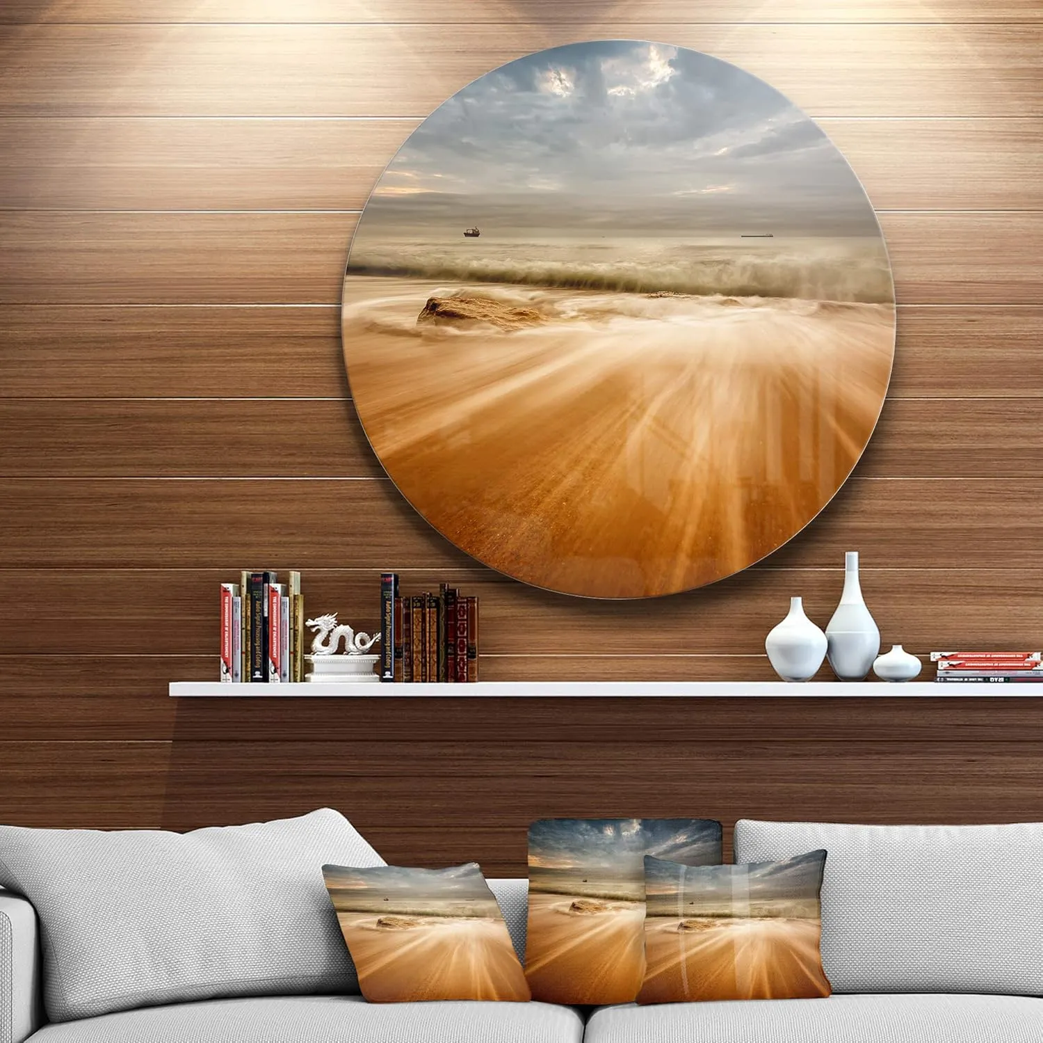 Designart Stormy Sea with Waves Flowing Out Beach Circle Wall Art Disc of 11 inch, 11'' H x 11'' W x 1'' D 1P