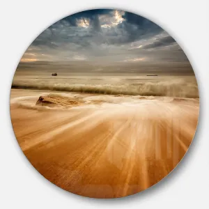 Designart Stormy Sea with Waves Flowing Out Beach Circle Wall Art Disc of 11 inch, 11'' H x 11'' W x 1'' D 1P