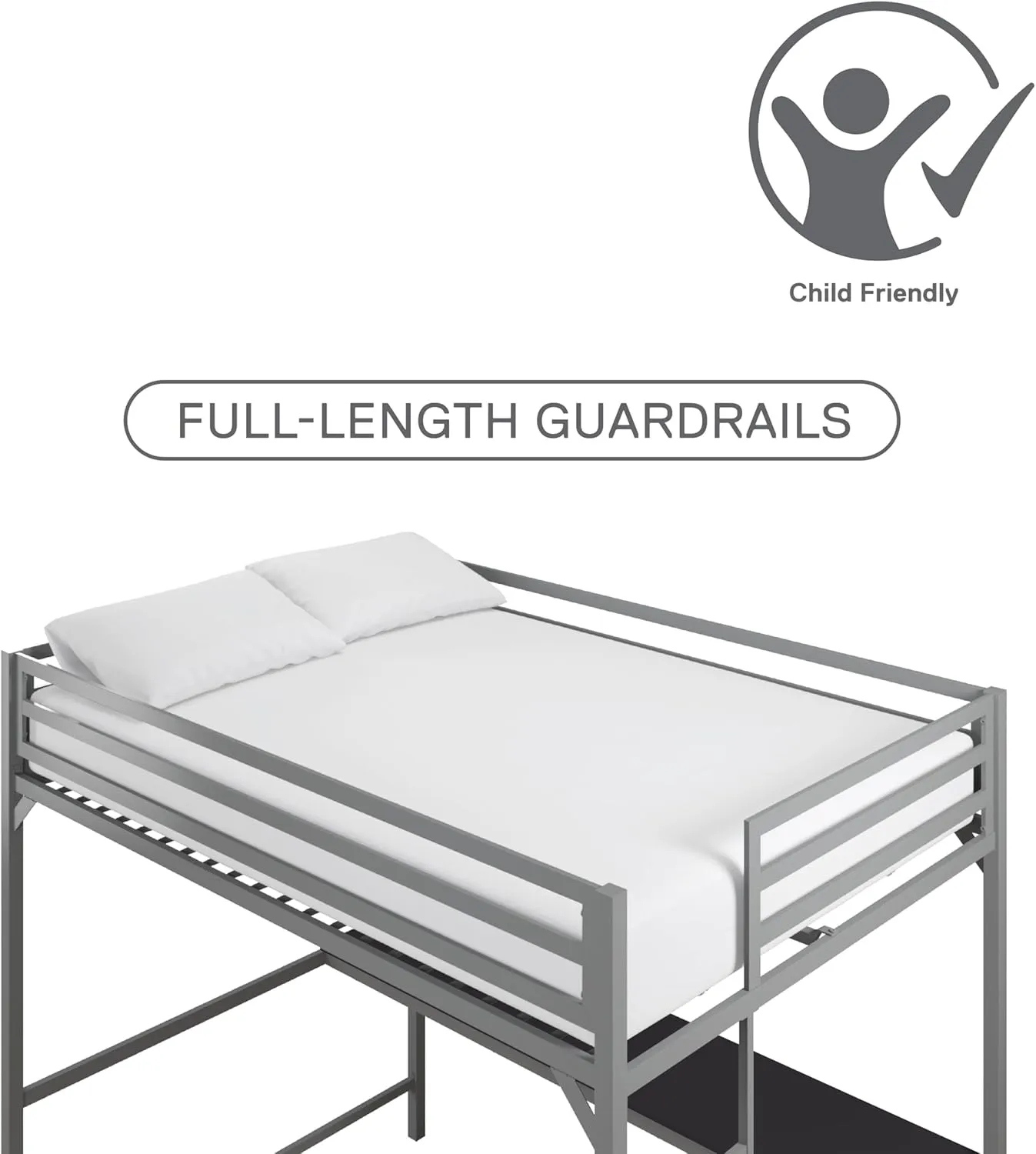 DHP 4308429 Miles Full Desk, Silver Metal Loft Bed
