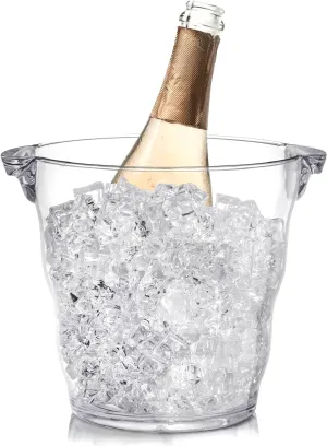 Dicunoy Ice Bucket, 4 Liter Plastic Champagne Bucket Chiller, Thick Clear Beverage Tubs with Handle, Thick Wine Cooler Bucket for Bar, Home, Parties, for Wine or Champagne Bottles