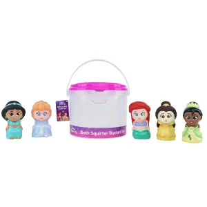Disney Princess - 5 Piece Bath Squirter Bucket Set -Bath Toys for Baby and Toddlers - Includes Organizer Bucket - Store Bath Time Water Toys