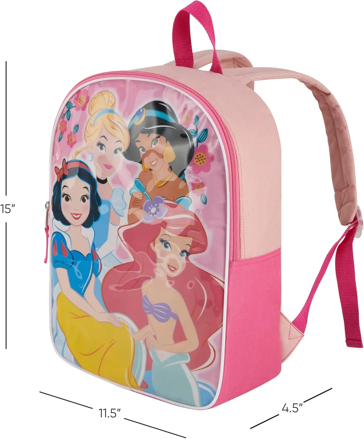 Disney Princess Backpack for Kids 15” | Cute Princess Bookbag for Girls | Padded Straps & Large Zip Compartment | Princess Back to School Supplies