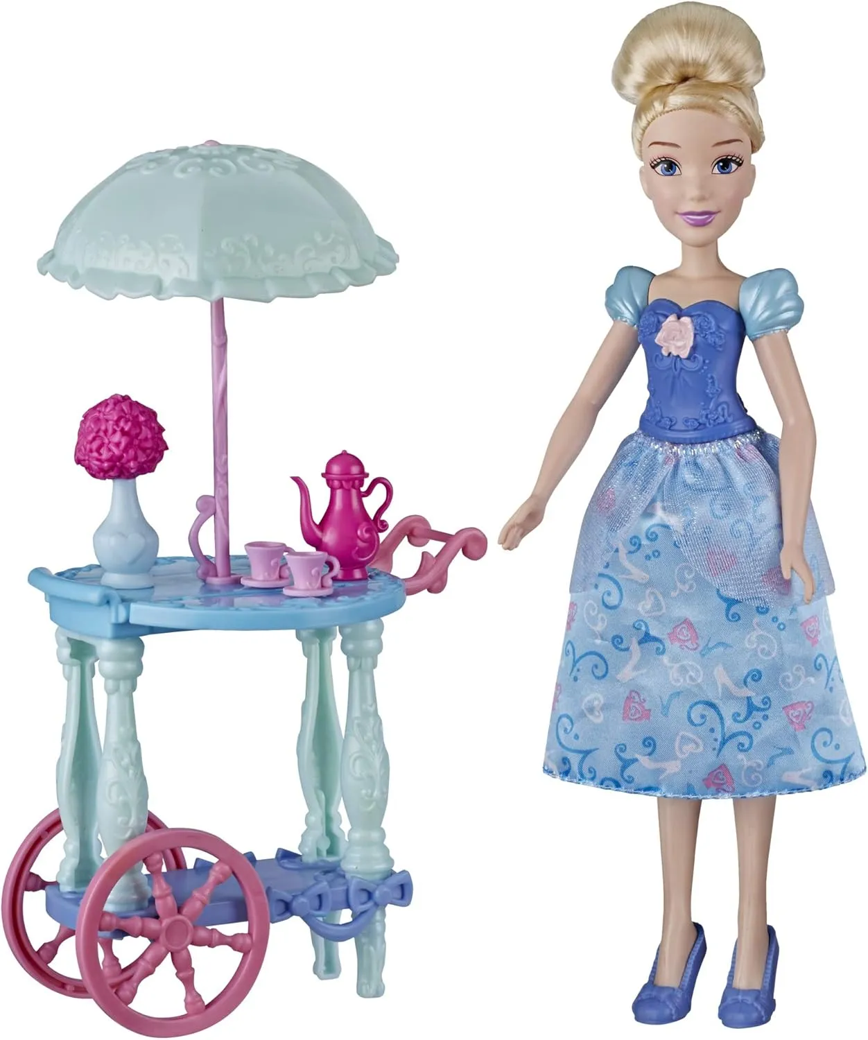 Disney Princess Cinderella's Tea Trolley Playset with Cinderella Doll, Trolley, Tea Cups, Tea Pot, Toy for Girls 3 and Up