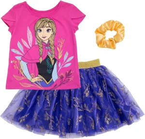 Disney Princess Moana Frozen Girls T-Shirt Tulle Mesh Skirt and Scrunchie 3 Piece Outfit Set Toddler to Big Kid