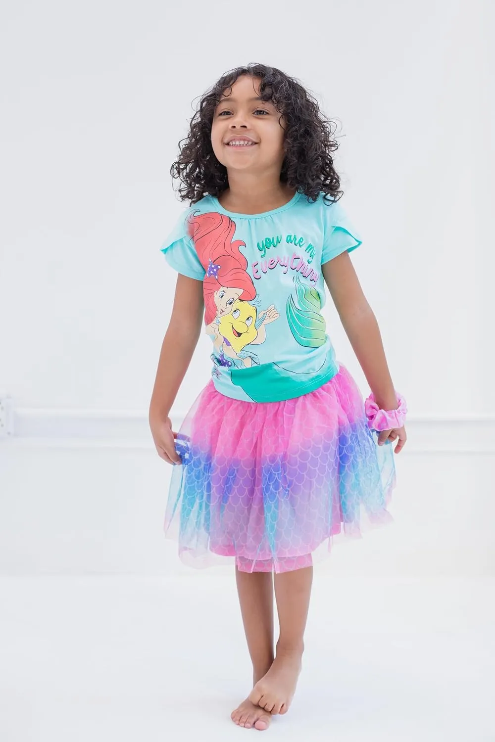 Disney Princess Moana Frozen Girls T-Shirt Tulle Mesh Skirt and Scrunchie 3 Piece Outfit Set Toddler to Big Kid