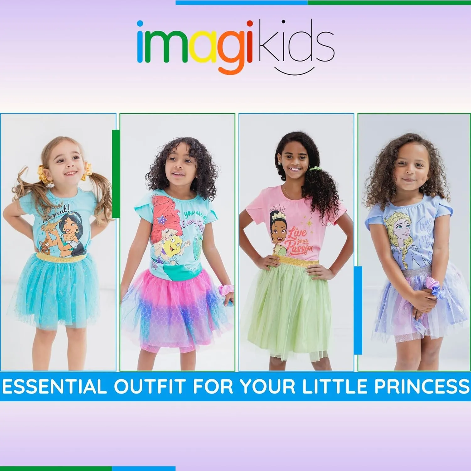 Disney Princess Moana Frozen Girls T-Shirt Tulle Mesh Skirt and Scrunchie 3 Piece Outfit Set Toddler to Big Kid