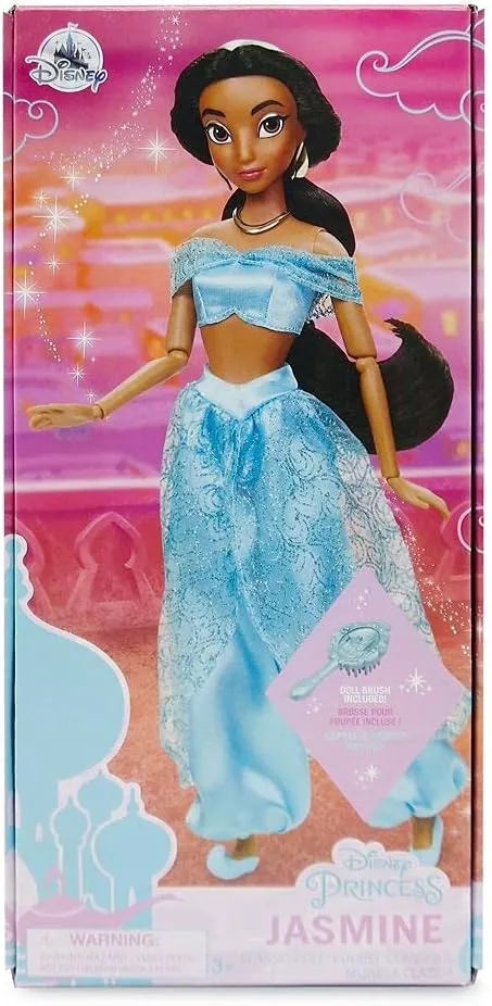 Disney Store Official Disney Princess Classic Doll (Jasmine from Aladdin), 11 Inches, Includes Brush with Molded Details, Fully Posable Toy in Classic Outfit - Disney Princess Toys for Girls