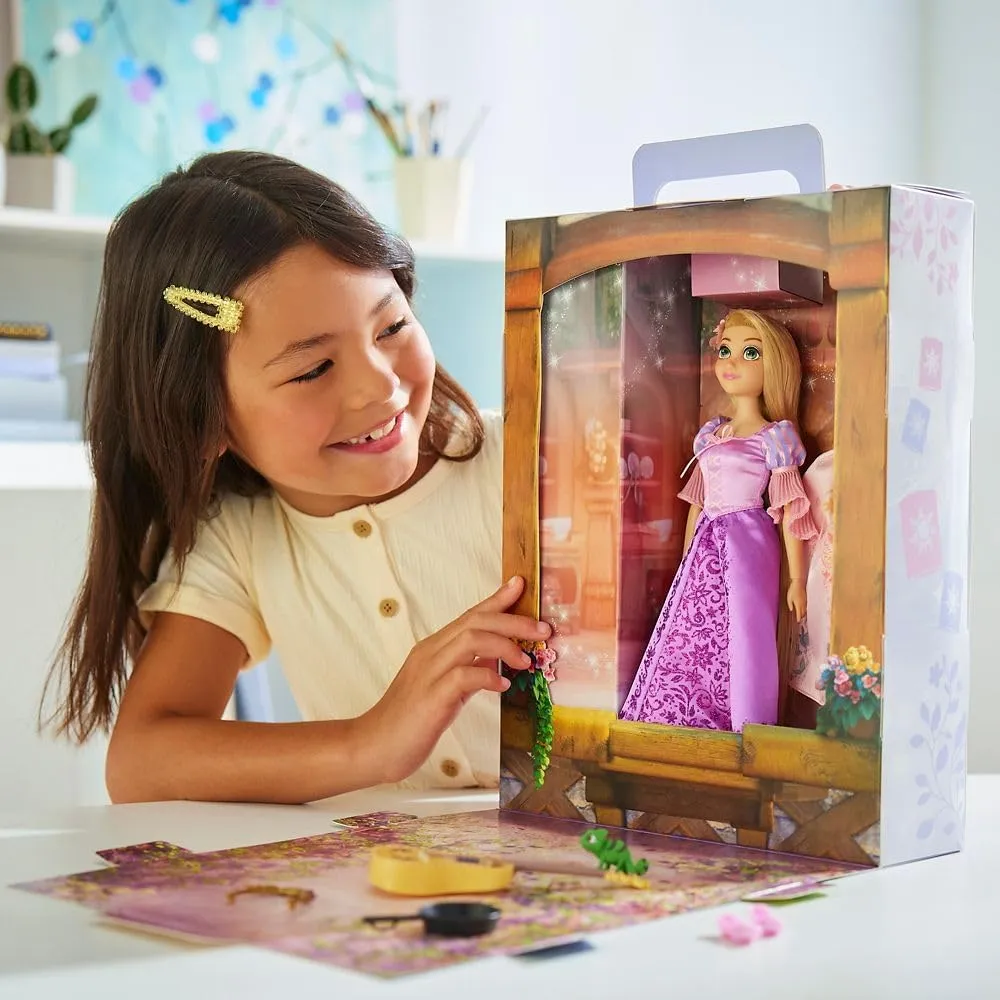 Disney Store Official Princess Story Doll (Rapunzel from Tangled) 11 Inches, Includes Coloring Book and Additional Dress, Princess Doll in Classic Outfit, Princess Toys for Girls