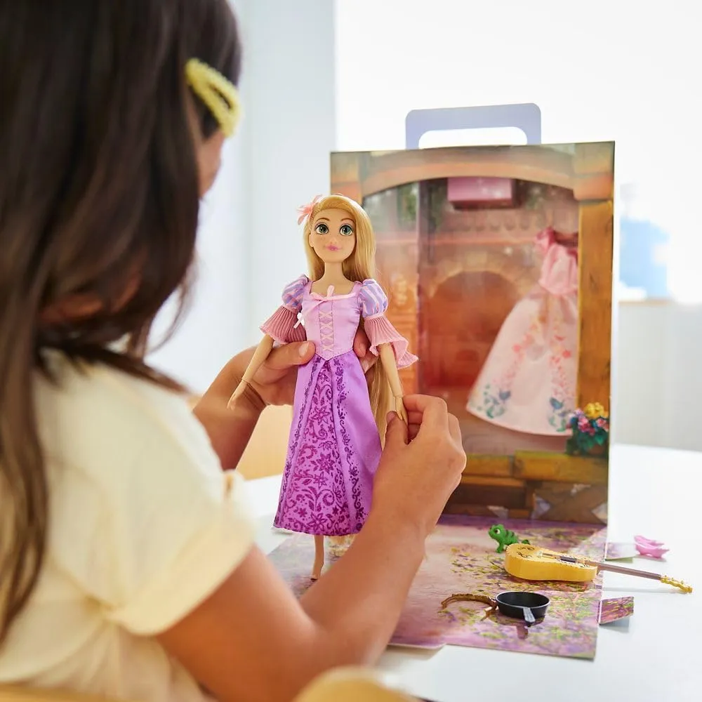 Disney Store Official Princess Story Doll (Rapunzel from Tangled) 11 Inches, Includes Coloring Book and Additional Dress, Princess Doll in Classic Outfit, Princess Toys for Girls