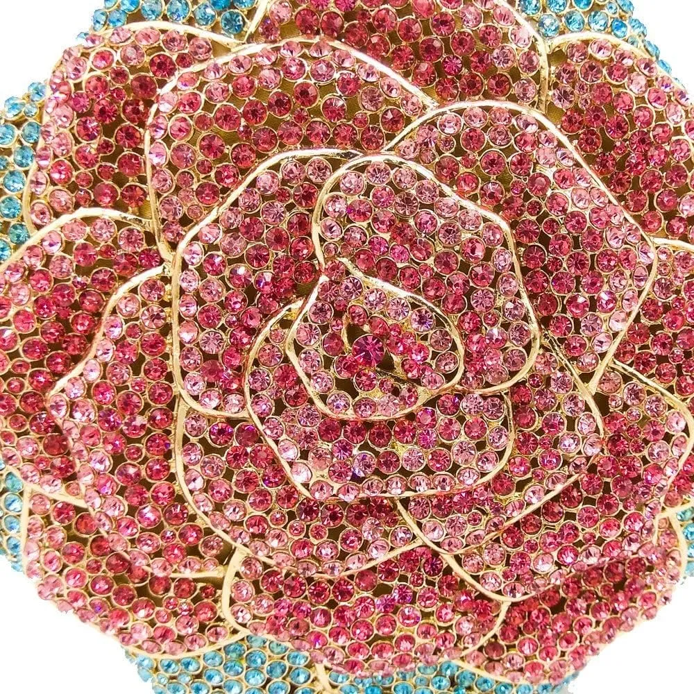 DJBM Vintage Women Floral Rhinestone Crystal Purse Rose Evening Clutch Diamond Evening Bags for Party Wedding Cocktail Prom