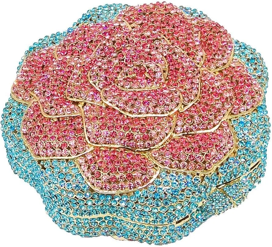 DJBM Vintage Women Floral Rhinestone Crystal Purse Rose Evening Clutch Diamond Evening Bags for Party Wedding Cocktail Prom
