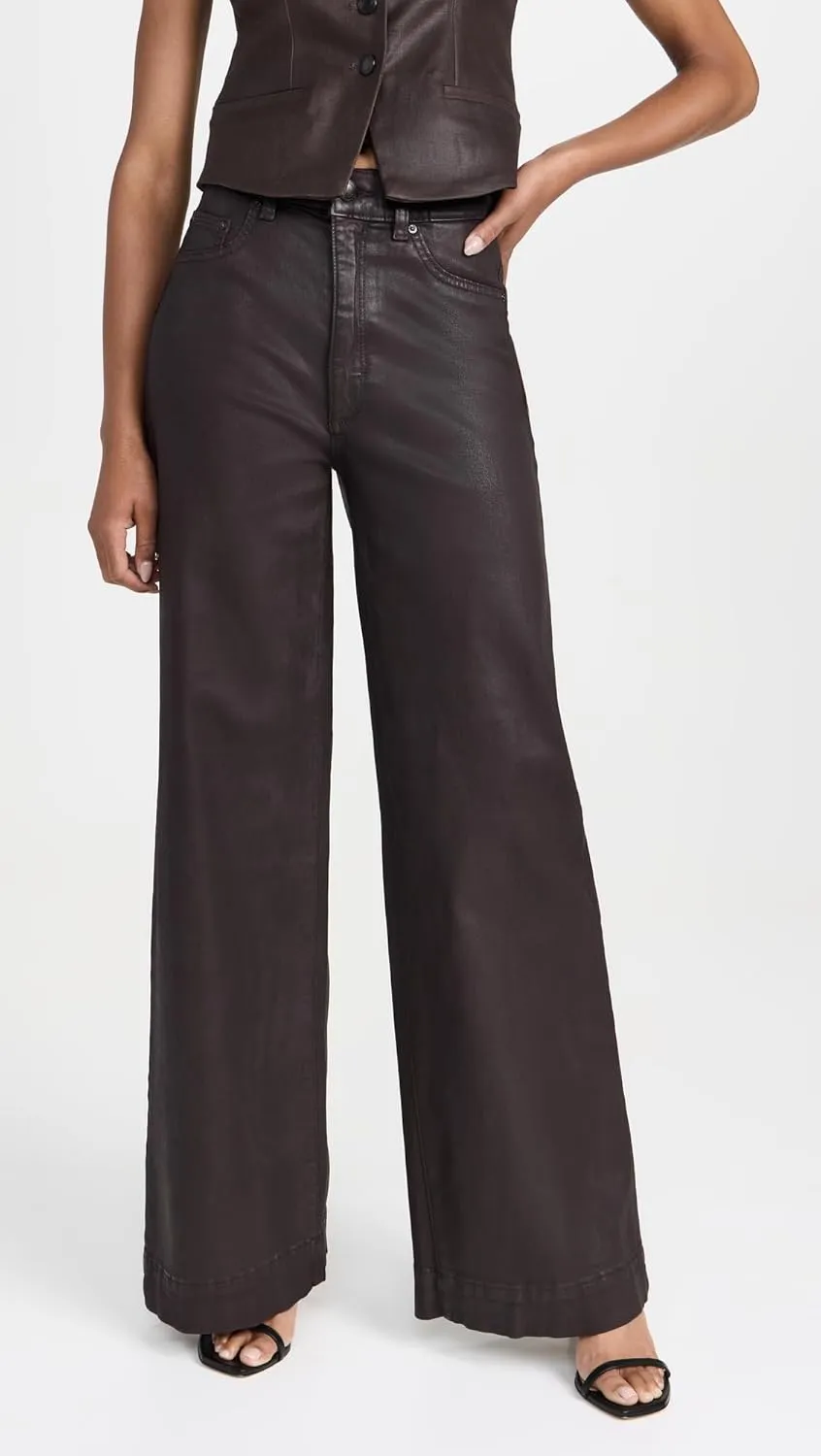 DL1961 Women's Hepburn Wide Leg High Rise Coated Jeans