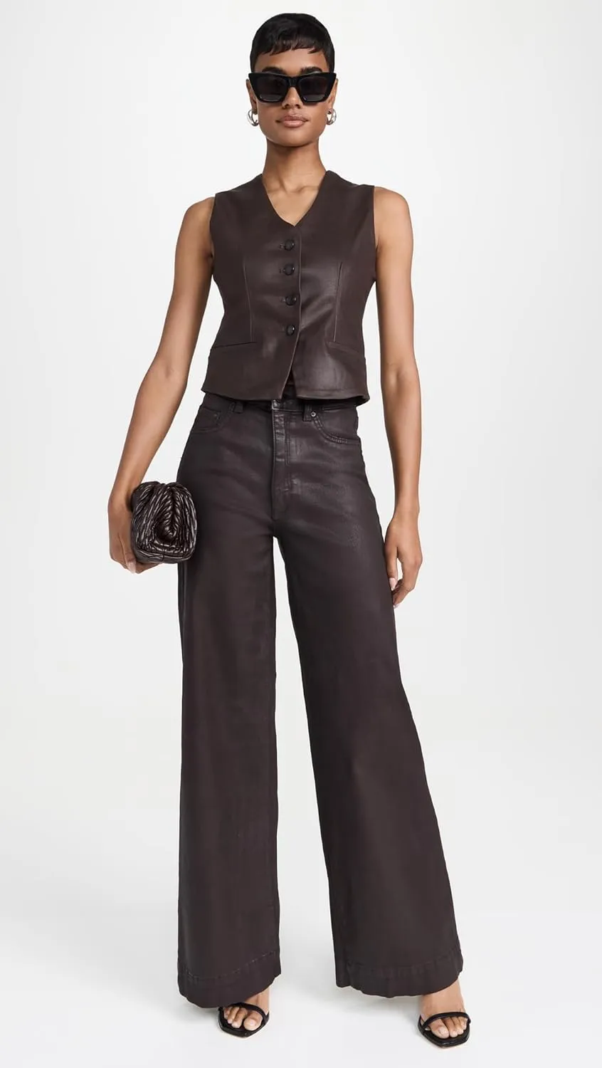 DL1961 Women's Hepburn Wide Leg High Rise Coated Jeans