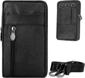 DOB SECHS Leather Crossbody Bag Cell Phone Purse Man Purse Phone Bag Small Belt Pouch Shoulder Bag, Black