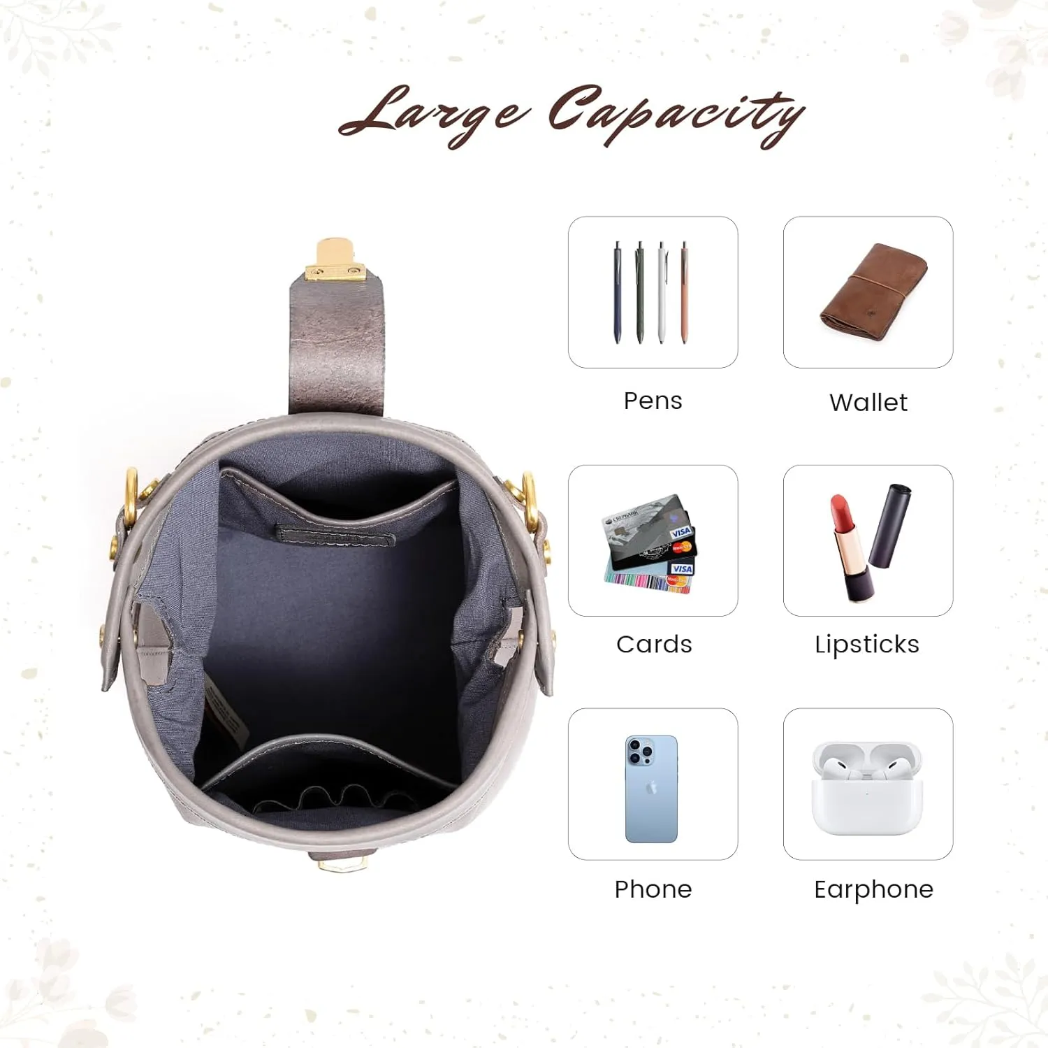 Doctor Bucket Crossbody Handbag | Luxurious and Versatile Bag for Women | Genuine Cowhide Leather