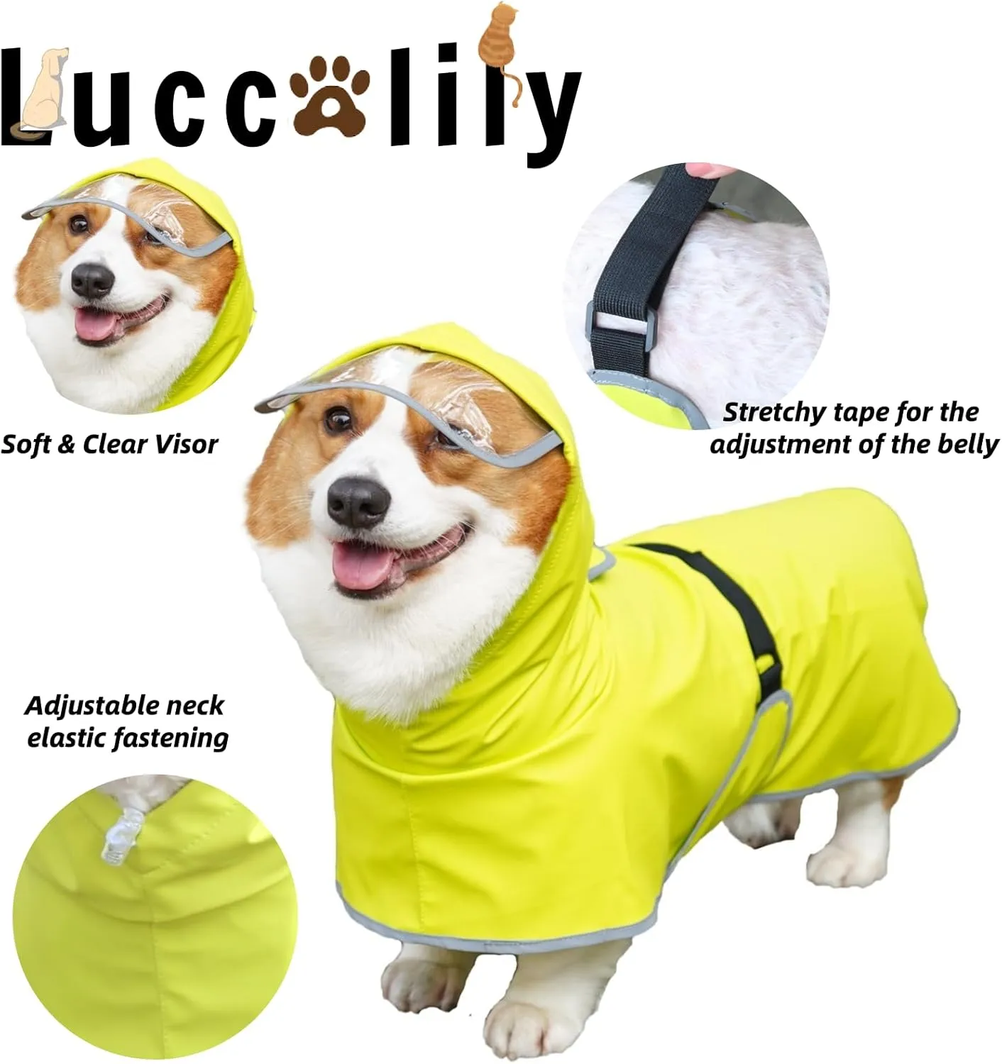 Dog Rain Jacket with Hood, Waterproof Dog Raincoat, Adjustable Belly Strap Protection, Lightweight Poncho (X-Small, Light Green)