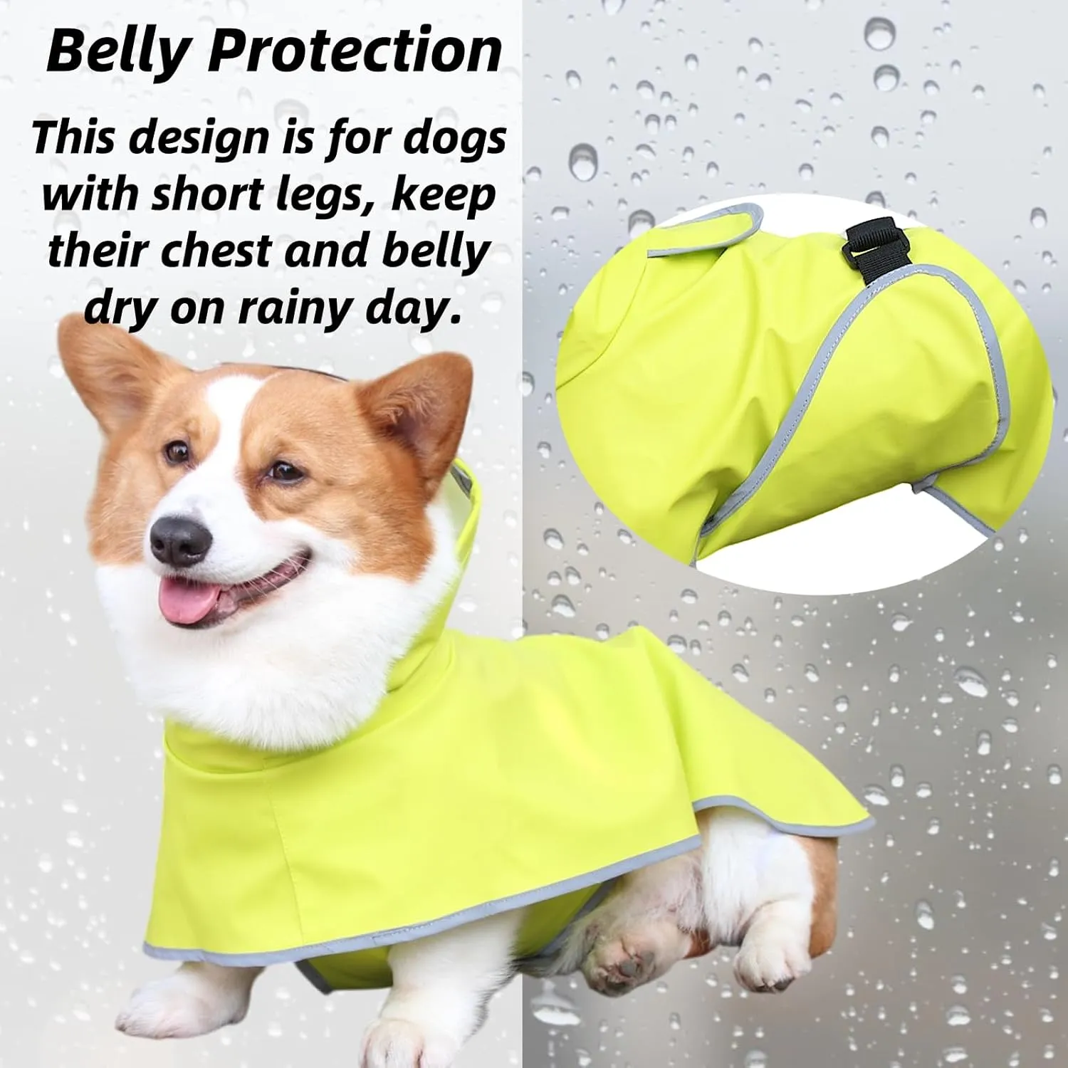 Dog Rain Jacket with Hood, Waterproof Dog Raincoat, Adjustable Belly Strap Protection, Lightweight Poncho (X-Small, Light Green)