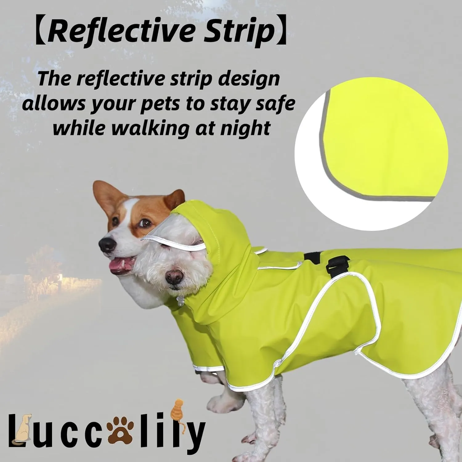 Dog Rain Jacket with Hood, Waterproof Dog Raincoat, Adjustable Belly Strap Protection, Lightweight Poncho (X-Small, Light Green)
