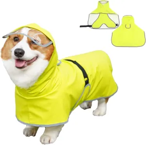 Dog Rain Jacket with Hood, Waterproof Dog Raincoat, Adjustable Belly Strap Protection, Lightweight Poncho (X-Small, Light Green)