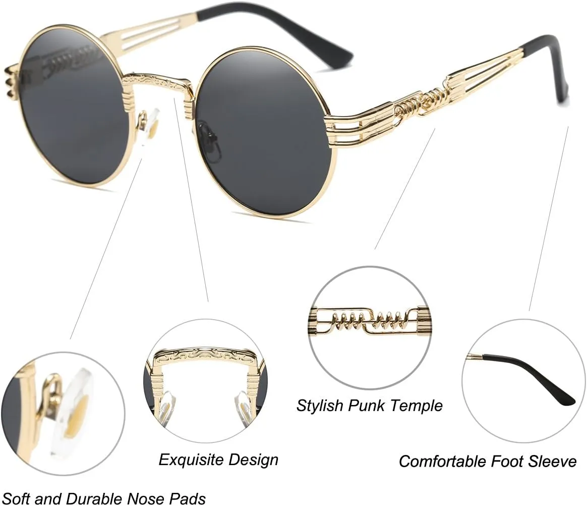 Dollger Steampunk Round Sunglasses Metal Frame Circle Shades