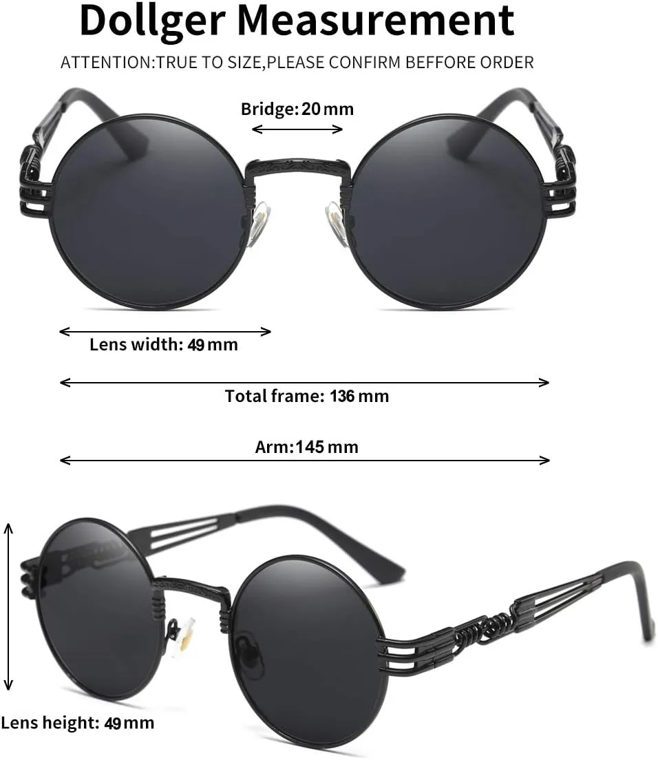 Dollger Steampunk Round Sunglasses Metal Frame Circle Shades