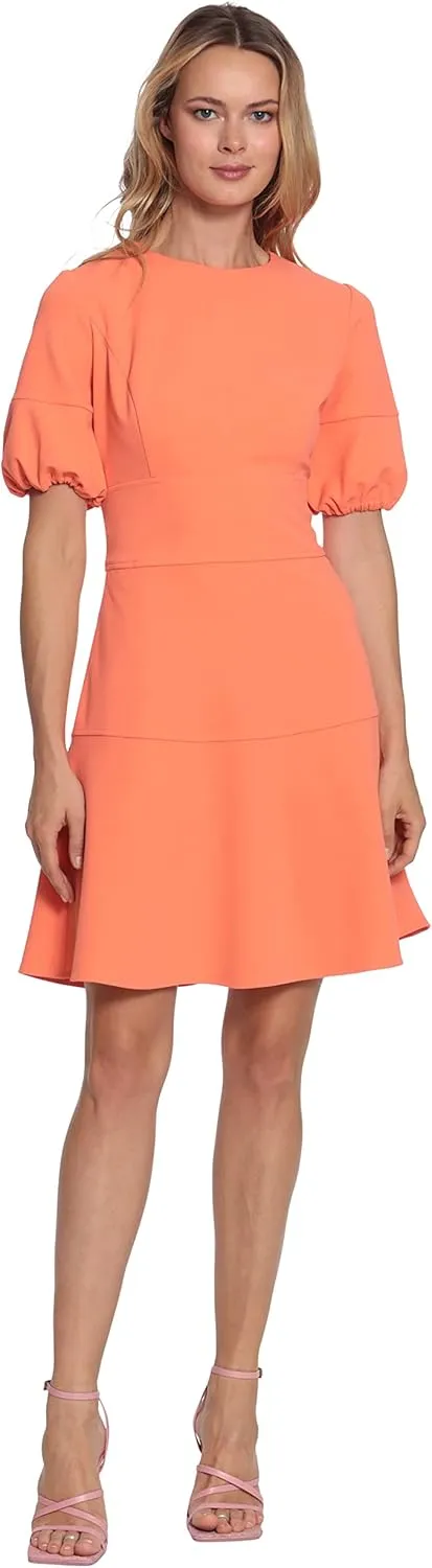 Donna Morgan Women's Crew Neck Fit and Flare Scuba Crepe Dress