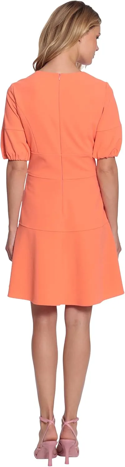 Donna Morgan Women's Crew Neck Fit and Flare Scuba Crepe Dress