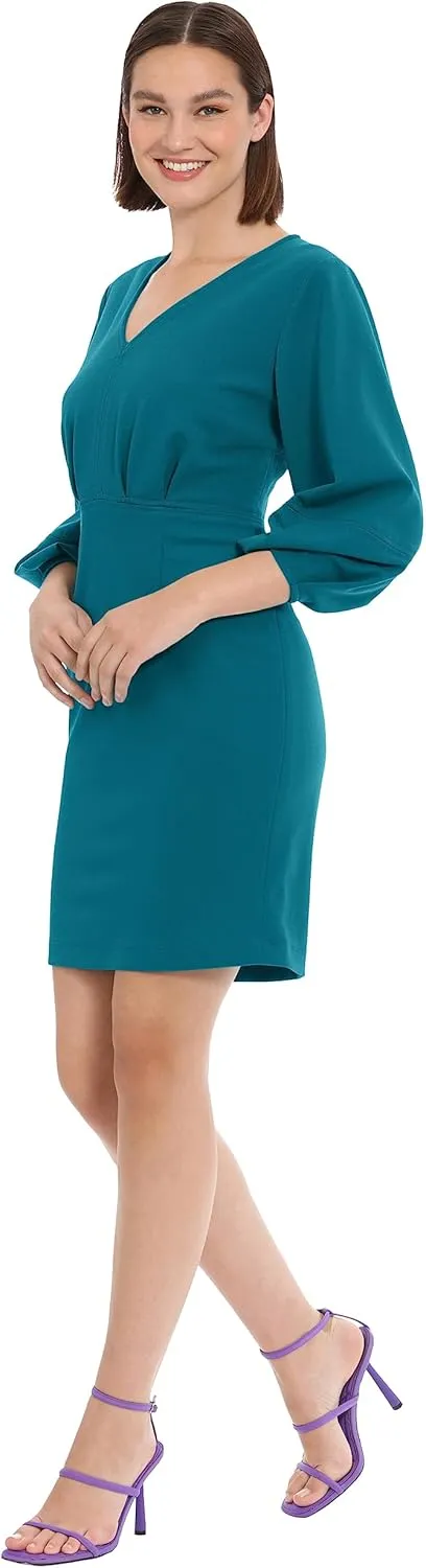 Donna Morgan Women's Long Sleeve V-Neck Dress