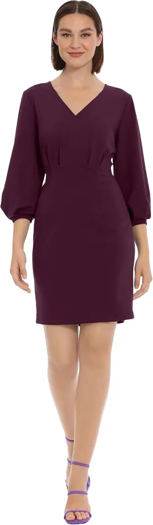 Donna Morgan Women's Long Sleeve V-Neck Dress