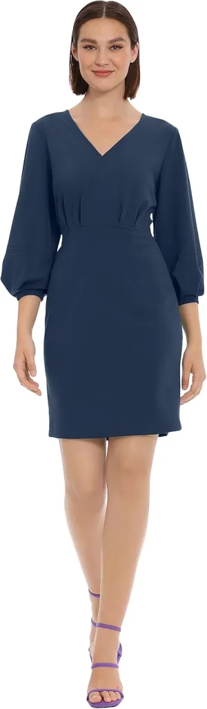 Donna Morgan Women's Long Sleeve V-Neck Dress