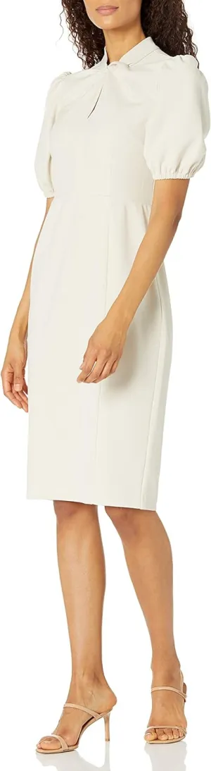 Donna Morgan Women's Short Puff Sleeve Twist Neck Sheath Dress with Keyhole
