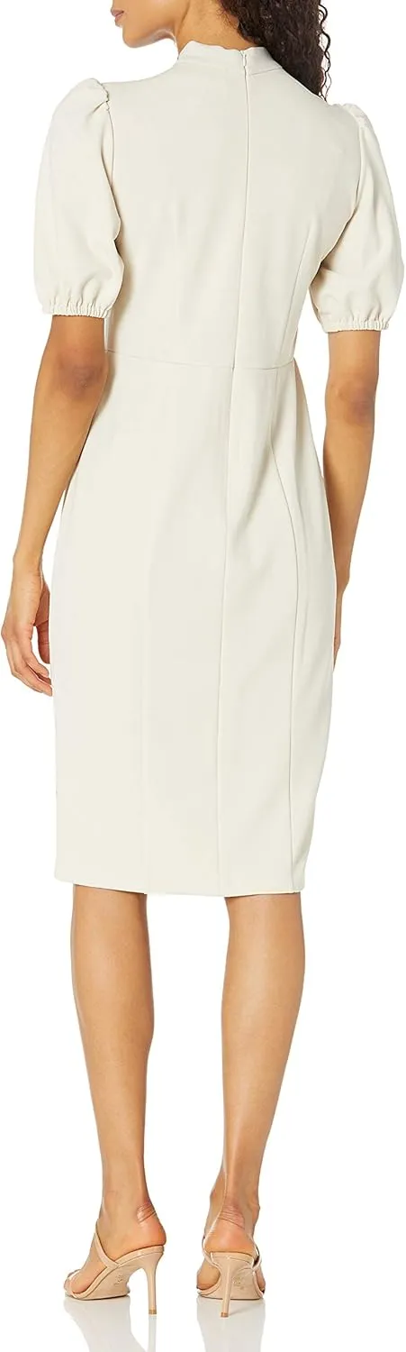 Donna Morgan Women's Short Puff Sleeve Twist Neck Sheath Dress with Keyhole