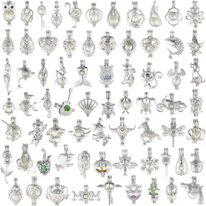 DOUBI Pearl Bead Cages Pendants Necklace Charms for Adults Women DIY Jewelry Making Aromatherapy Diffuser Necklace Lockets Metal Charms for Crafts