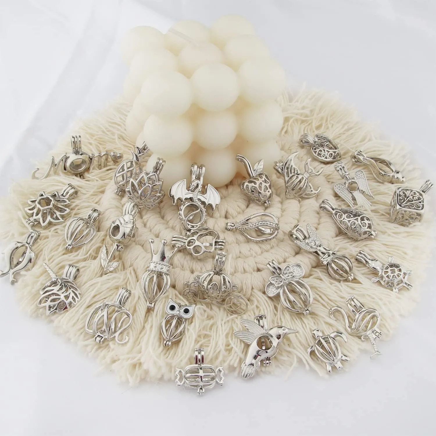 DOUBI Pearl Bead Cages Pendants Necklace Charms for Adults Women DIY Jewelry Making Aromatherapy Diffuser Necklace Lockets Metal Charms for Crafts